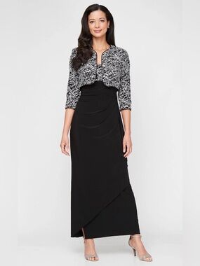 Alex Evening EMPIRE WAIST GLITTER BOLERO JACKET DRESS